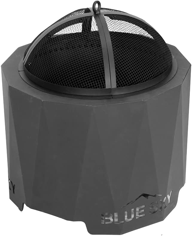 Blue Sky Outdoor Living Round Domed Steel Spark Screen and Screen Lift for Peak Patio Fire Pit, Black