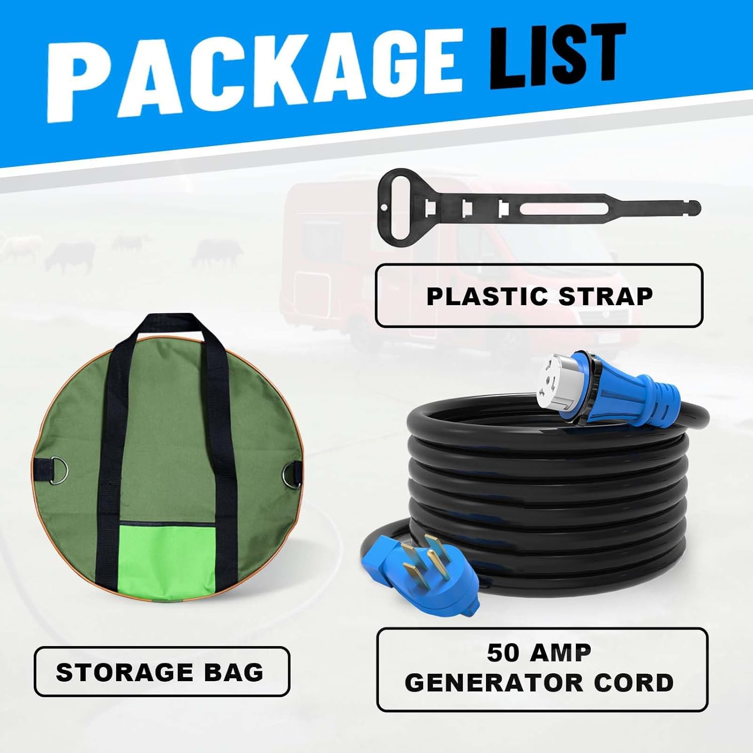 50 Amp Generator Cord, 25FT RV Extension Cord with Twist Lock, 4 Prong NEMA 14-50P to SS2-50R, Heavy Duty 6/3+8/1 Gauge STW Wire Cable for Camper & House, ETL Listed (25FT)