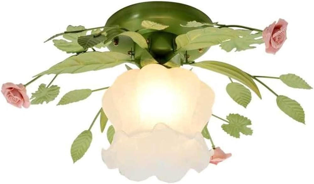 Green Milk Glass Semi Flush Mount Ceiling Light White Glass Flower Ceiling Light Nordic Modern Hallway Ceiling Light Vintage Bathroom Lighting Fixture for Entryway Porch Farmhouse Kitchen