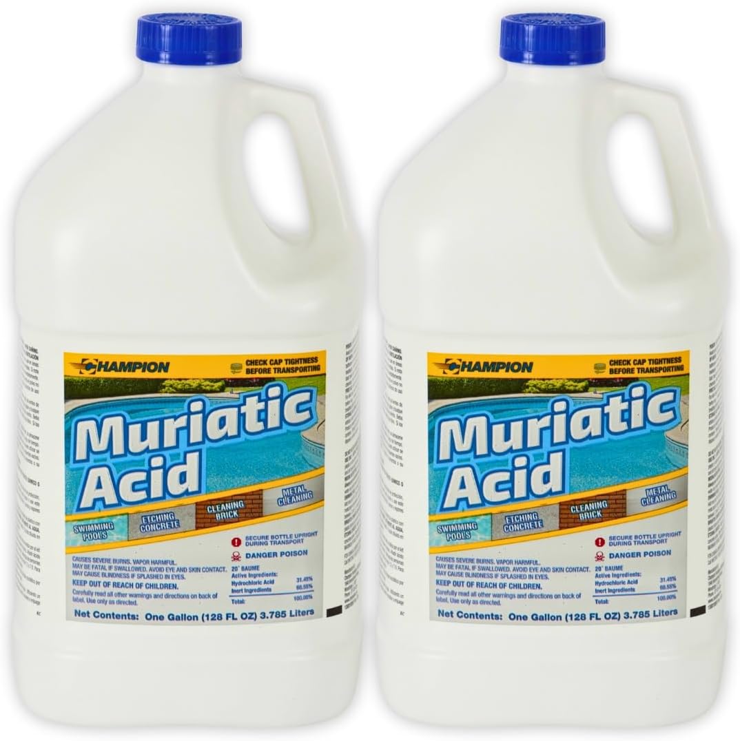 Champion Muriatic Acid for Swimming Pools & Spas - Lower's pH/pH Reducer for Pool Water Balancing - 2 Gallon