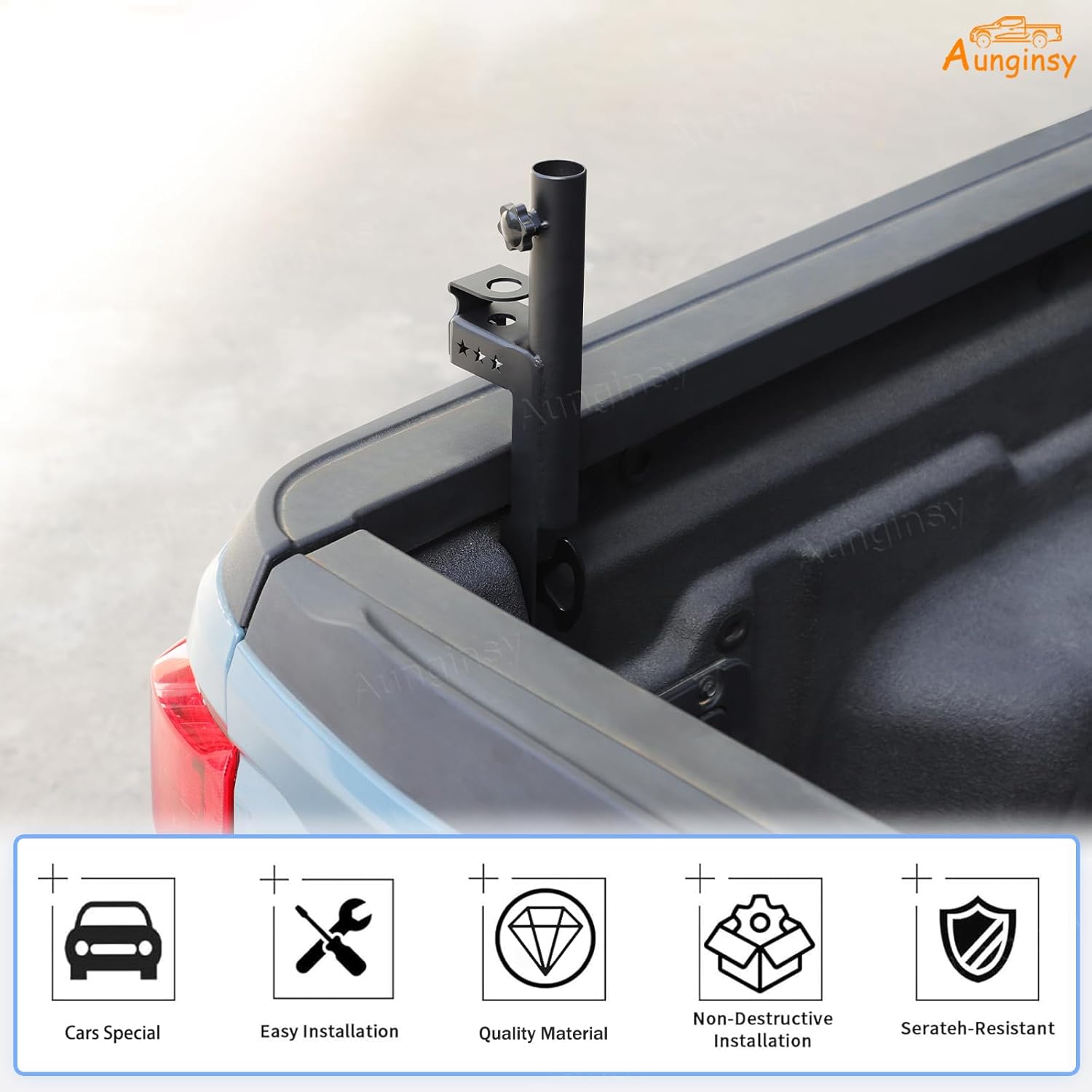 Aunginsy Tailgate Antenna Flag Pole Mount Bracket Compatible with Ford Maverick 2022-2025 Tailgate Left Side Antenna Flagpole Mount Rear Trunk Door Detachable Holder Metal Base Exterior Accessories