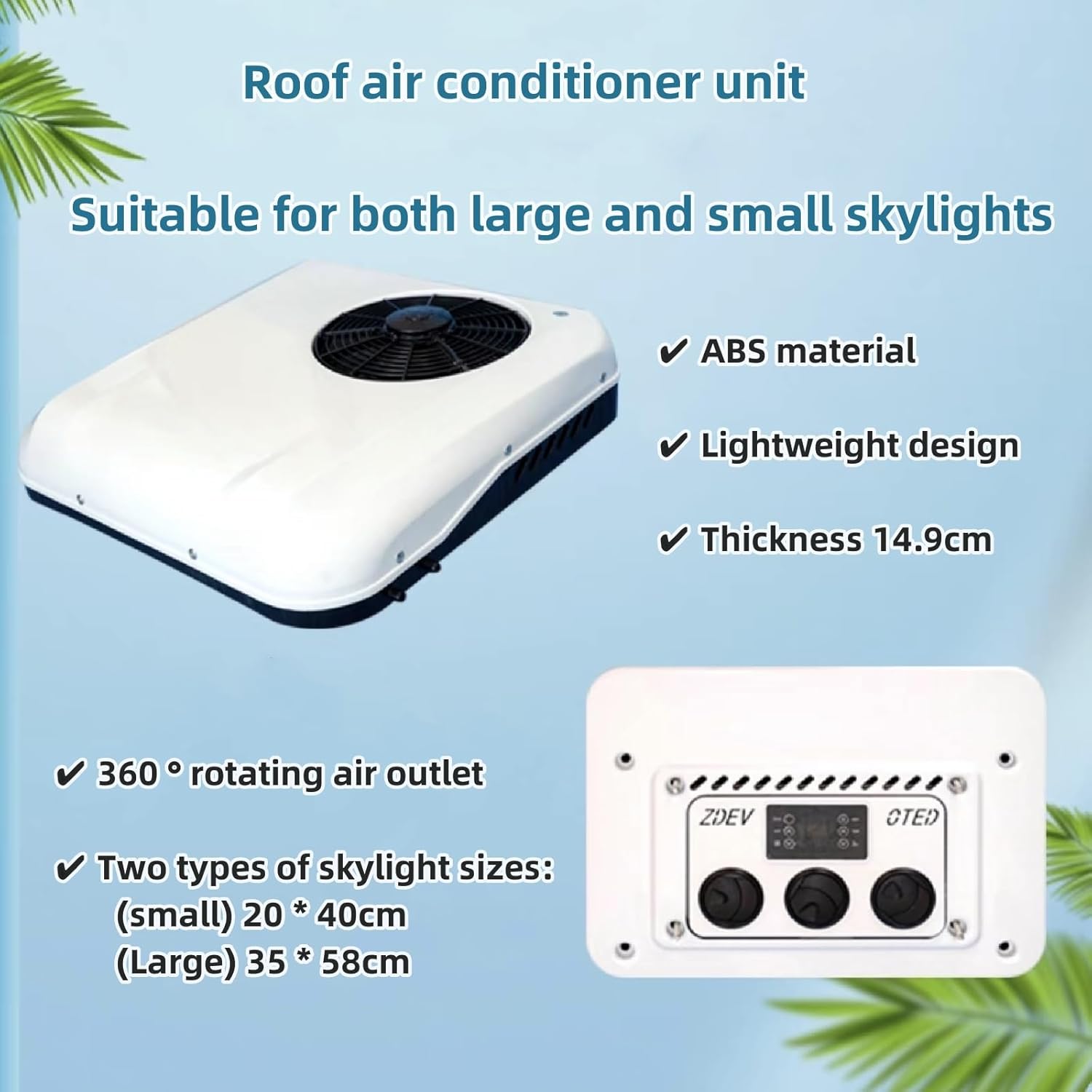 12V roof air conditioner rv ac unit cooling/heating 2-in-1 silent ultra-thin air conditioner for camping vehicles, school buses, buses, trailers, RVs, vans, trucks, etc (12, Volts (DC))