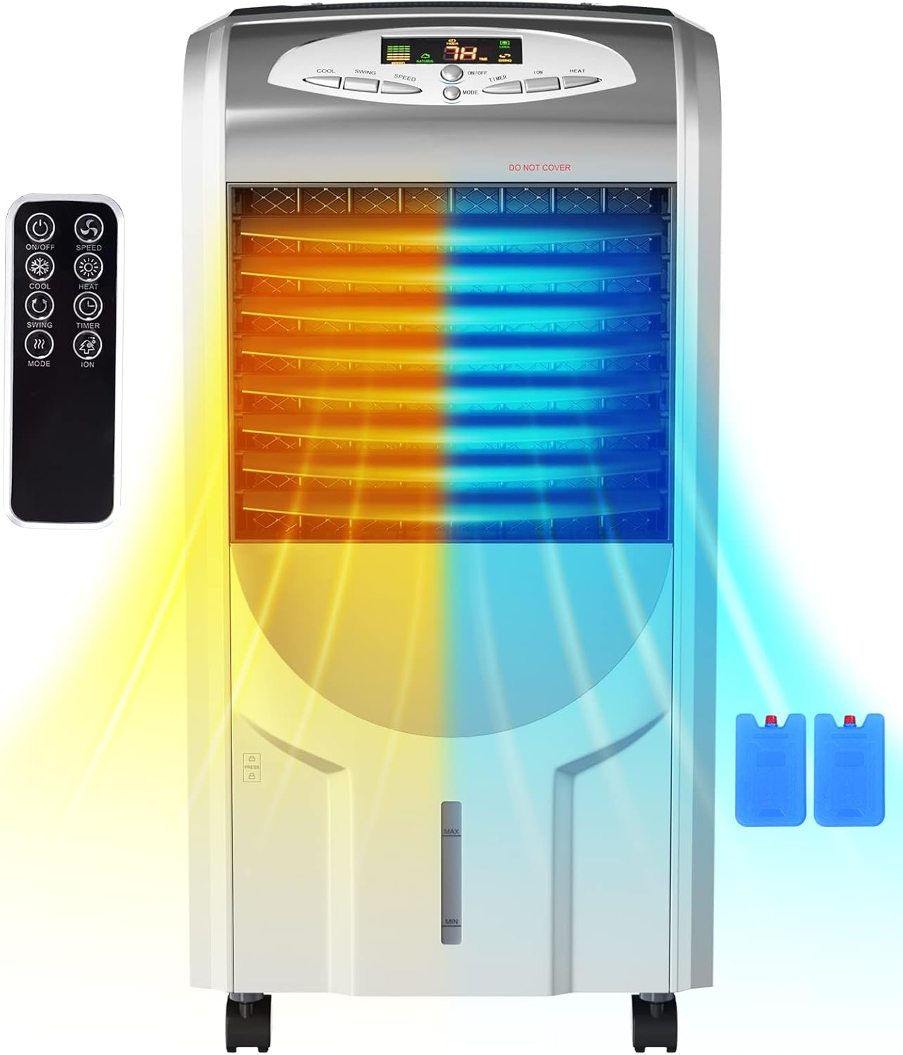 KOTEK Air Cooler and Heater, 5-in-1 Portable Evaporative Air Cooler w/Anion Function, 8H Timer, 3 Modes & 3 Speeds, Bladeless Quiet Evaporative Cooler w/Remote Control for Home, Office