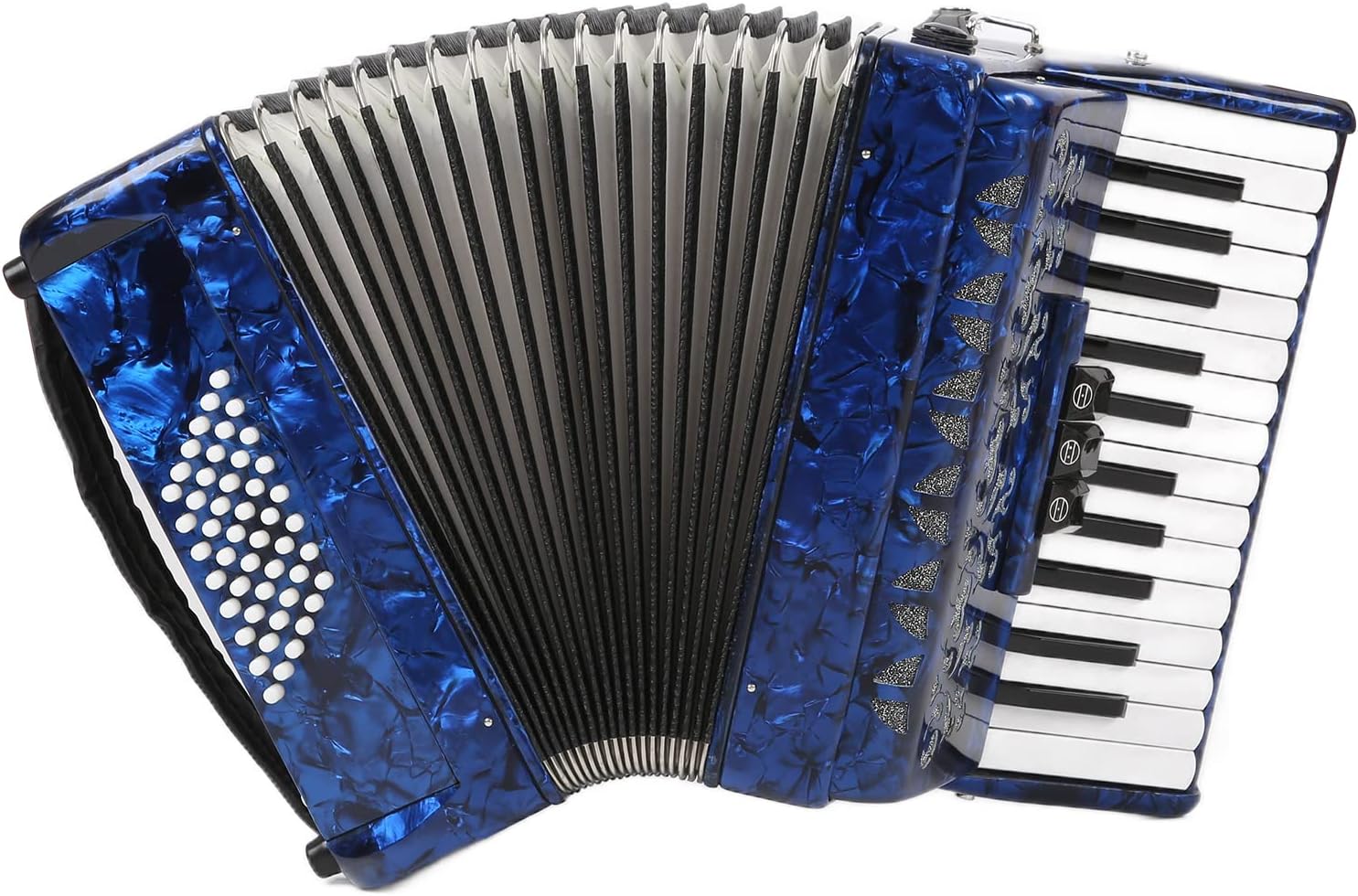 Celluloid Accordion, 26 Key 48 Bass Piano Keyboard Accordion Instrument with Adjustable Straps, Professional Tuning Musical Instrument for Beginners Adults Stage Performance