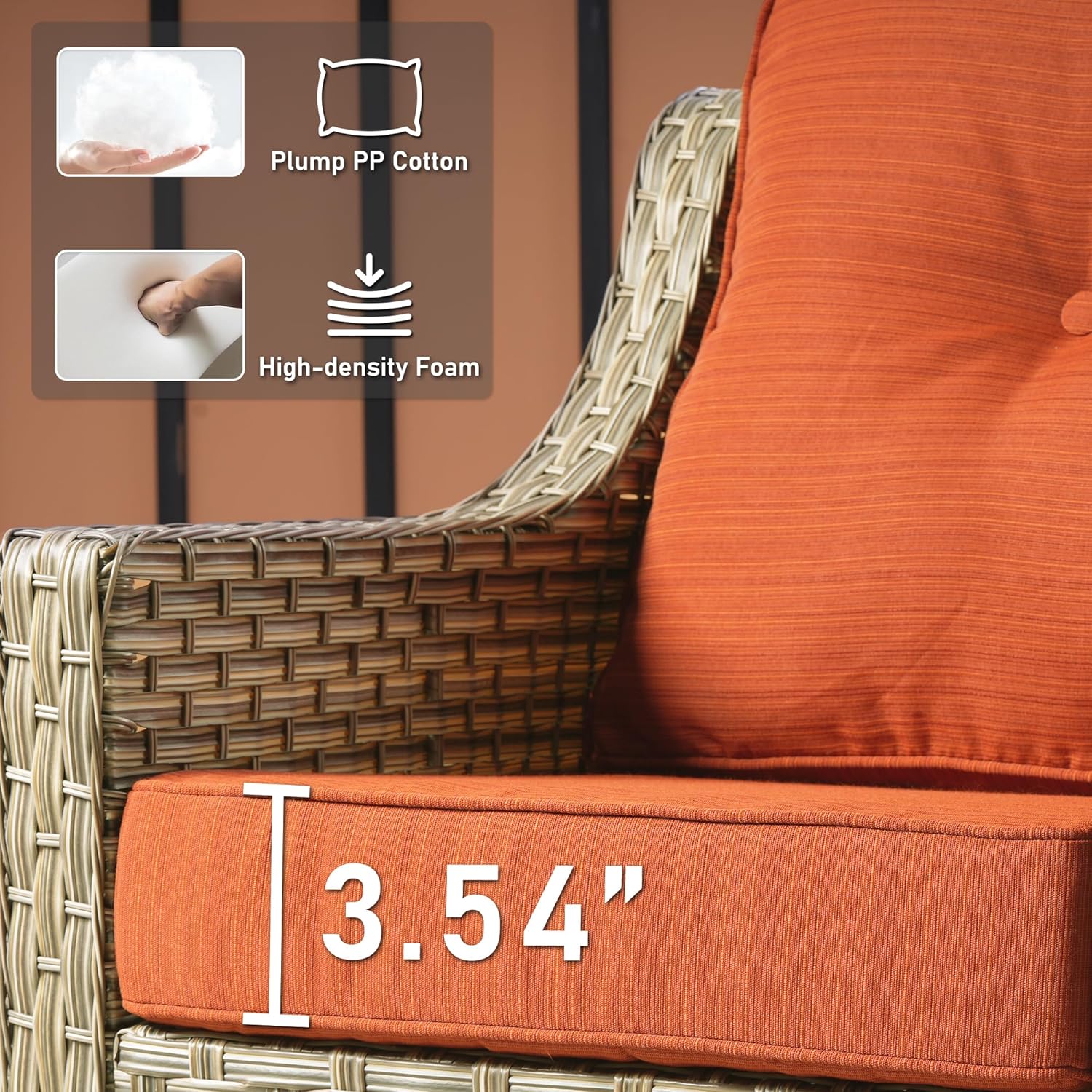 HOOOWOOO 5 Piece Patio Set with Fire Pit Table, Outdoor Wicker Furniture, All Weather Resistant High Back Rattan Outside Furniture (Orange Red)