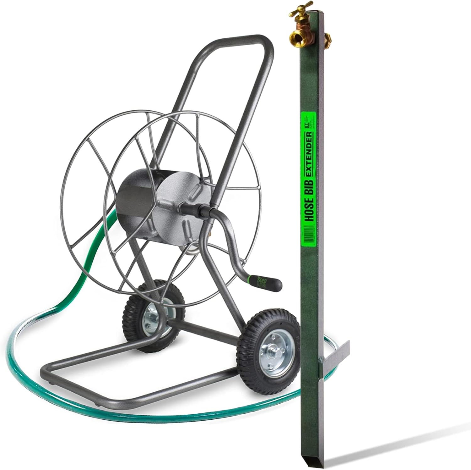 Yard Butler 2-Wheeled Metal Hose Reel & Hose Bib Extender - Premium Gardening Tools for Lawn Care