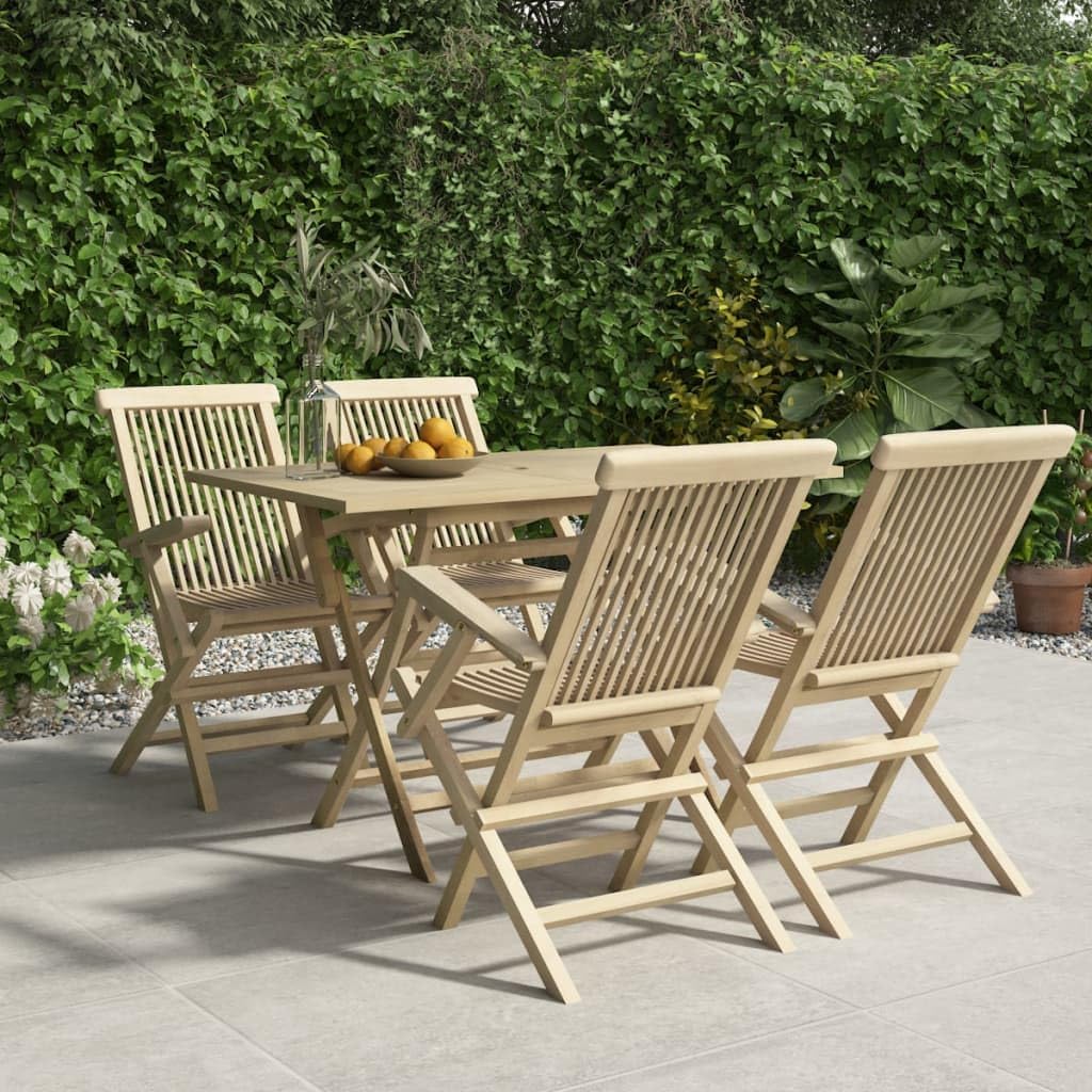 5 Piece Patio Dining Set Gray Solid Wood Teak,Teak Wood Garden Dining Set Foldable for Space Saving Comfortable and Sturdy Patio Furniture Sets, Outdoor Furniture Sets