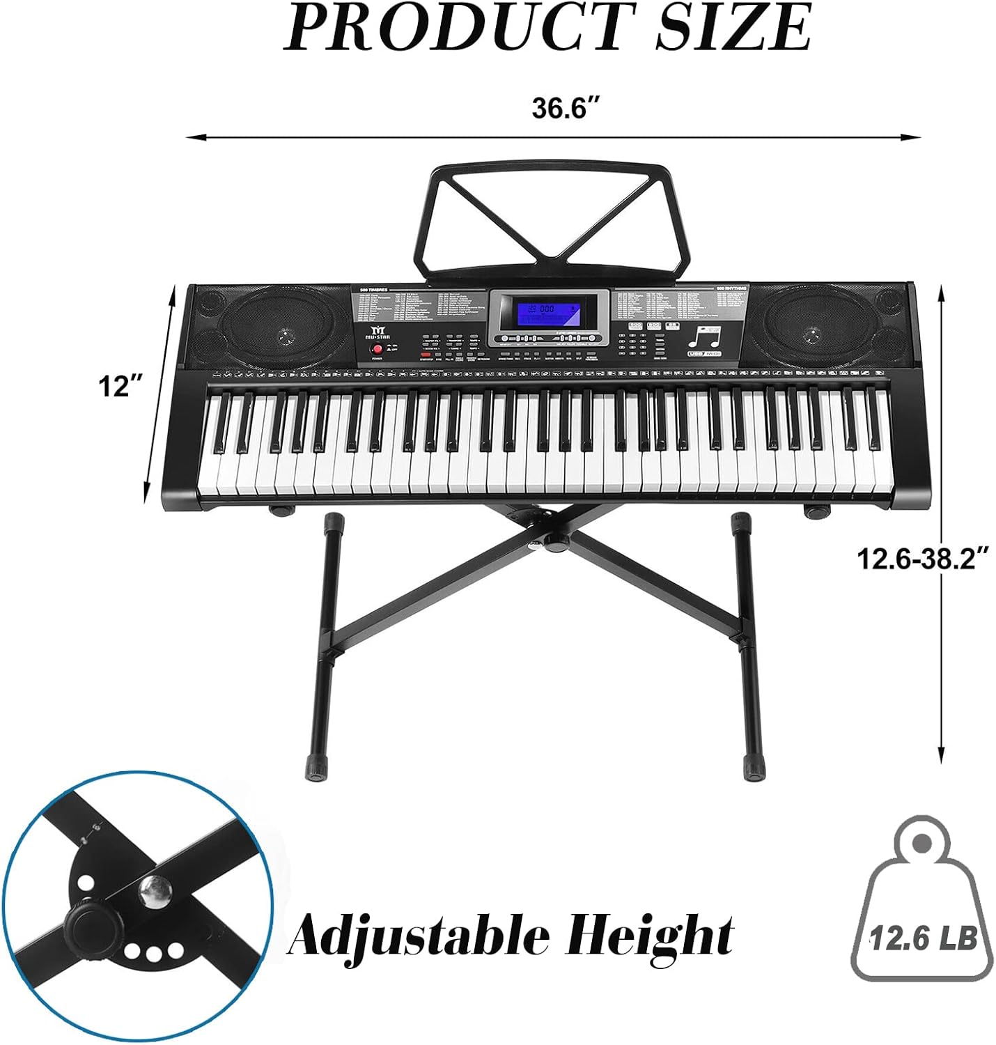 MUSTAR Piano Keyboard, 61 Key Keyboard Piano with Lighted Up Keys, Electric Piano Portable Piano Keyboard for Beginners with Stand, Sustain Pedal, Headphones, Microphone