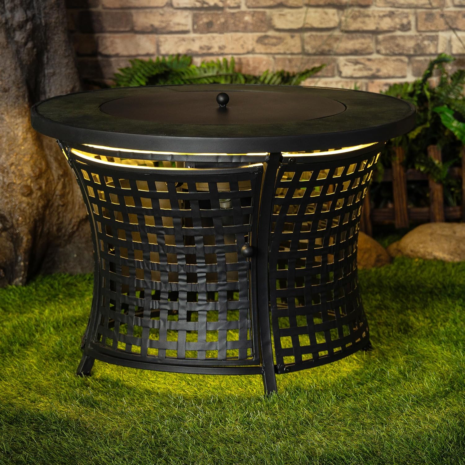 Round Outdoor Propane Gas Fire Pit Table 8,000 BTU Propane with Lava Rock Filler