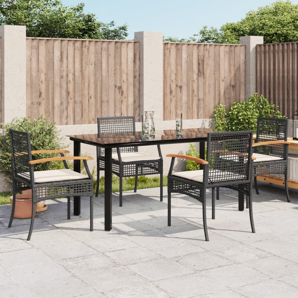 5 Piece Patio Dining Set with Cushions Black Poly Rattan,Outdoor Patio Furniture Set: Durable Rattan Table and Chairs for Al Fresco Dining Furniture Sets for Patio, Lawn & Garden