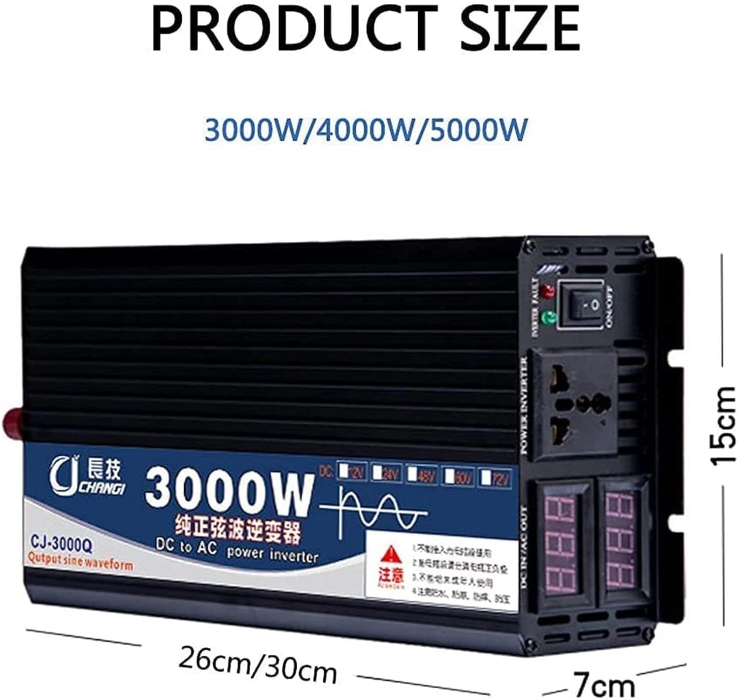 Pure Sine Wave Inverter 3000W 4000W 5000W with AC Outlets Output Power Battery Converter LCD Display DC 12v 24v 48v 60v to AC 110v-220v Car Power Inverter 5000W-60Vto220V