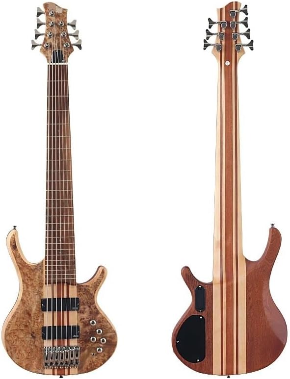 7-String Bass Guitar, 43-Inch, Neck-Through, Solid Sapele Body Active/Passive Pickups,24-Fret(Model 1)
