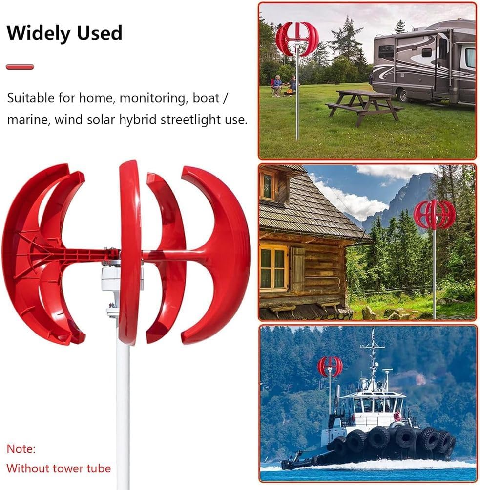 8000W Vertical Wind Turbine Generator with 5 Blades, Red Wind Motor for Garden & Boat Controller Power Producer Equipment
