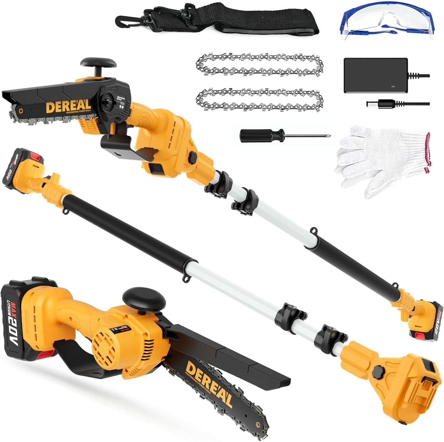 2-in-1 Cordless Pole Saw, Brushless Mini Chainsaw with Pole, 20V 4.0Ah Battery Powered Pole Saws for Tree Trimming, 8