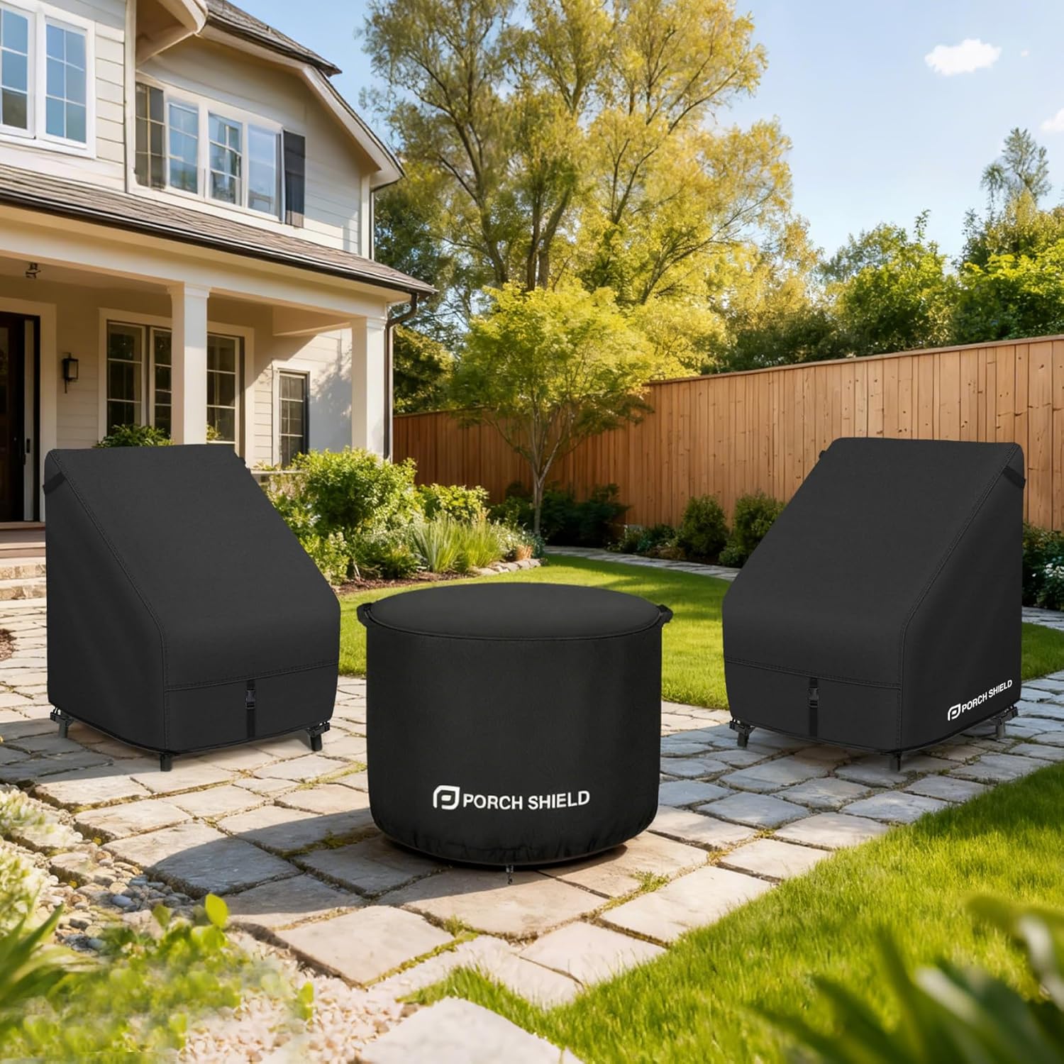 Porch Shield Patio Chair Covers - Waterproof Outdoor Lounge Deep Seat Adirondack Chair Cover 4 Pack - 34W x 37D x 36H inch, Black