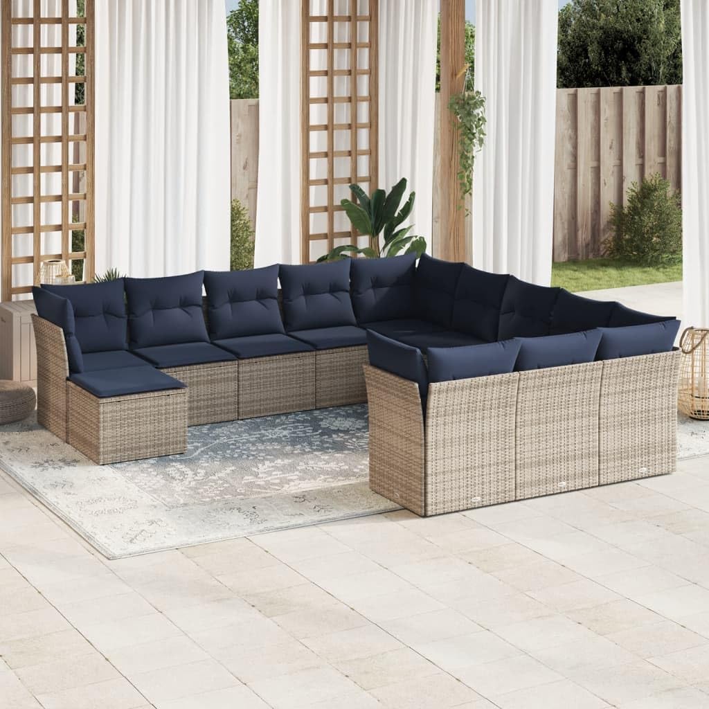 12 Piece Patio Sofa Set with Cushions, Gray Poly Rattan Outdoor Furniture, Modular Design for Backyard Balcony, UV-Proof