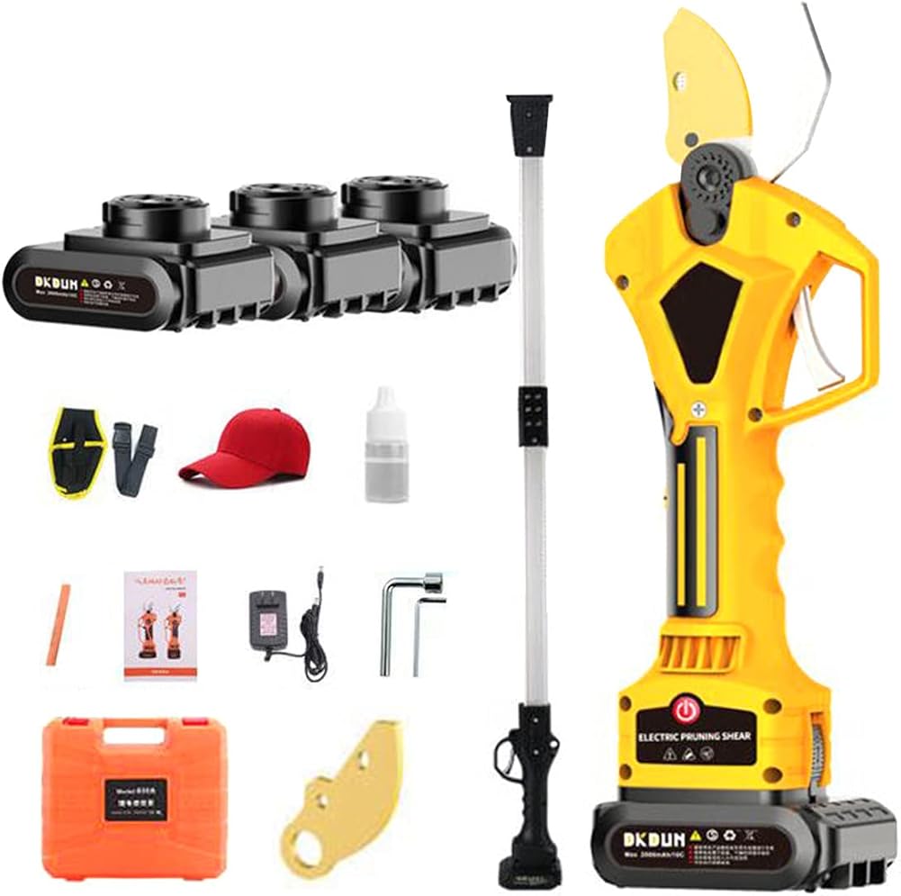 Extendable Tree Pruning Pruner Cordless Electric Pruning Shears,50mm/1.96inch Cut Electric Pruner Battery Powered,with Extension Pole,Battery*3