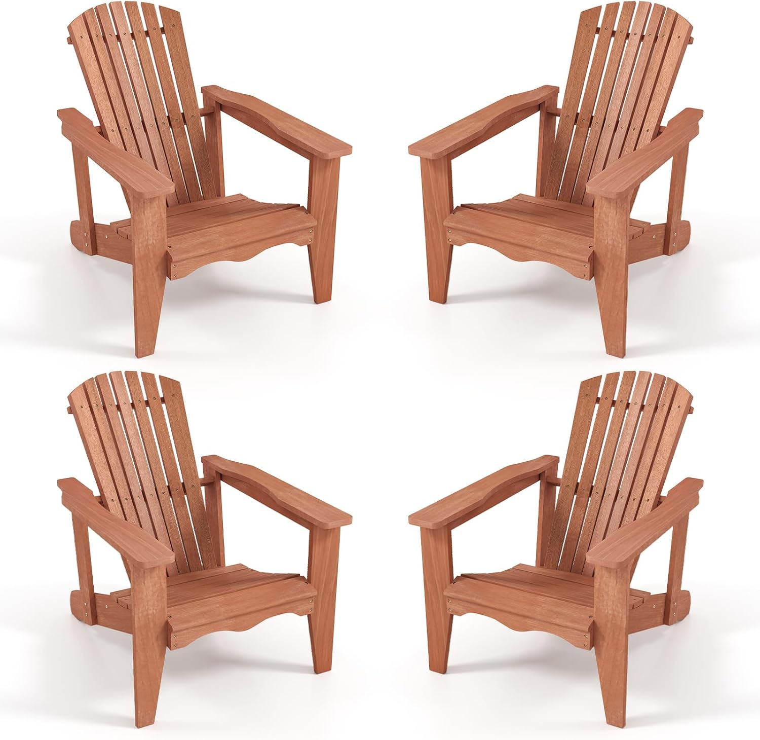 Tangkula Adirondack Chair, Solid Wood Garden Chair with High Backrest, Wide Armrests & Contoured Seat, Fire Pit Lounge for Outdoor Patio, Porch & Backyard, 400 LBS Weight Capacity (4, Natural)