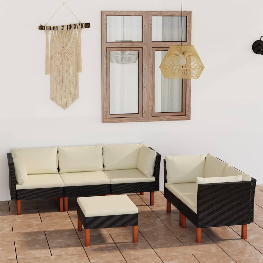 6 Piece Patio Lounge Set with Cushions Poly Rattan Black,Elegant Rattan Patio Lounge Set for Comfort and Durability Patio Furniture Sets, Outdoor Furniture Sets