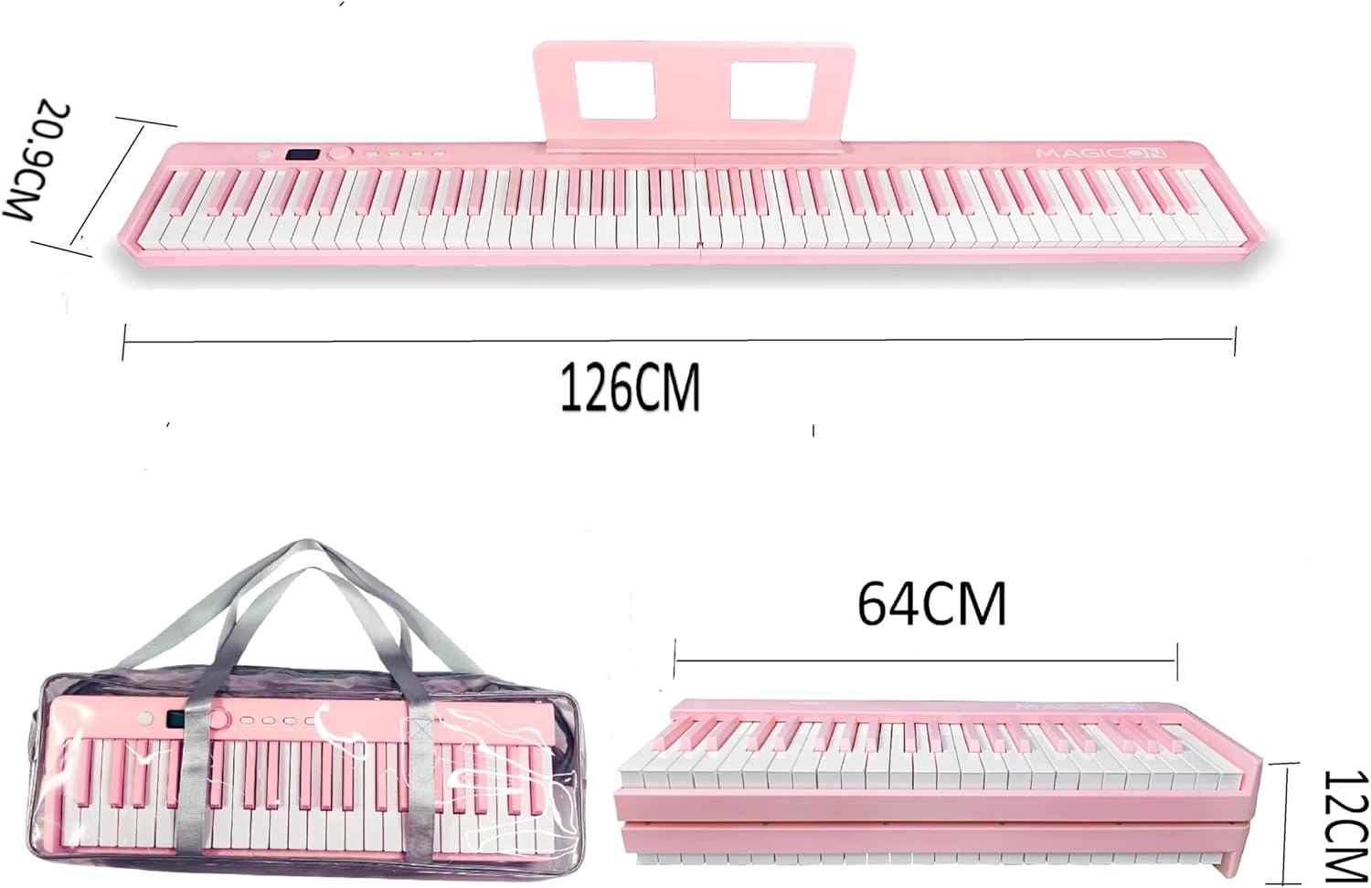 88 Key Foldable Electronic Piano can be folded in 180°,more portable. True and Pure Grand Piano Sound Source by France DREAM, Foot Pedal/Power adapter/Delicate Handbag (pink)