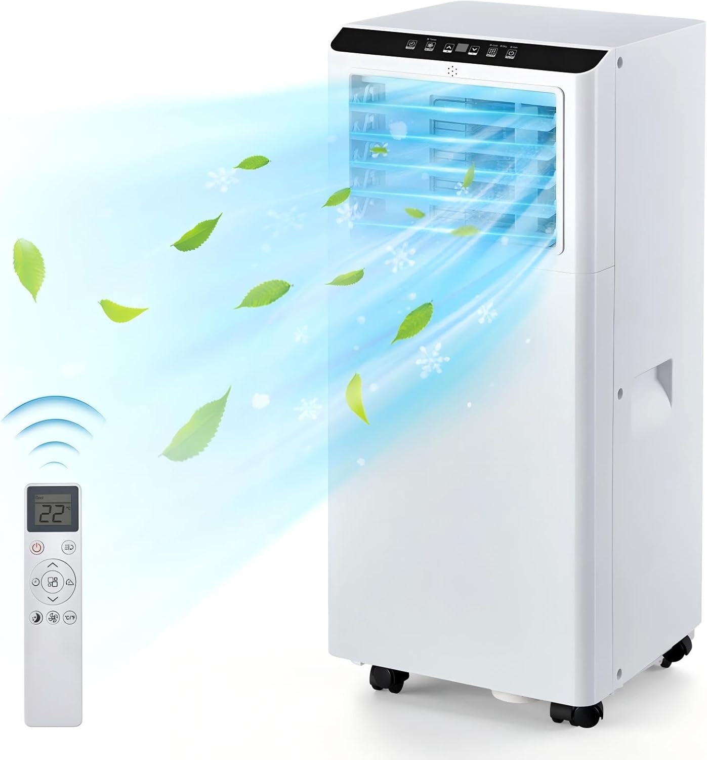 8000BTU Mobile Portable Air Conditioner, Exhaust Hose & Window Kit Included, Quiet Floor A/C Unit for Bedroom Office, with Remote Control, Timer, White