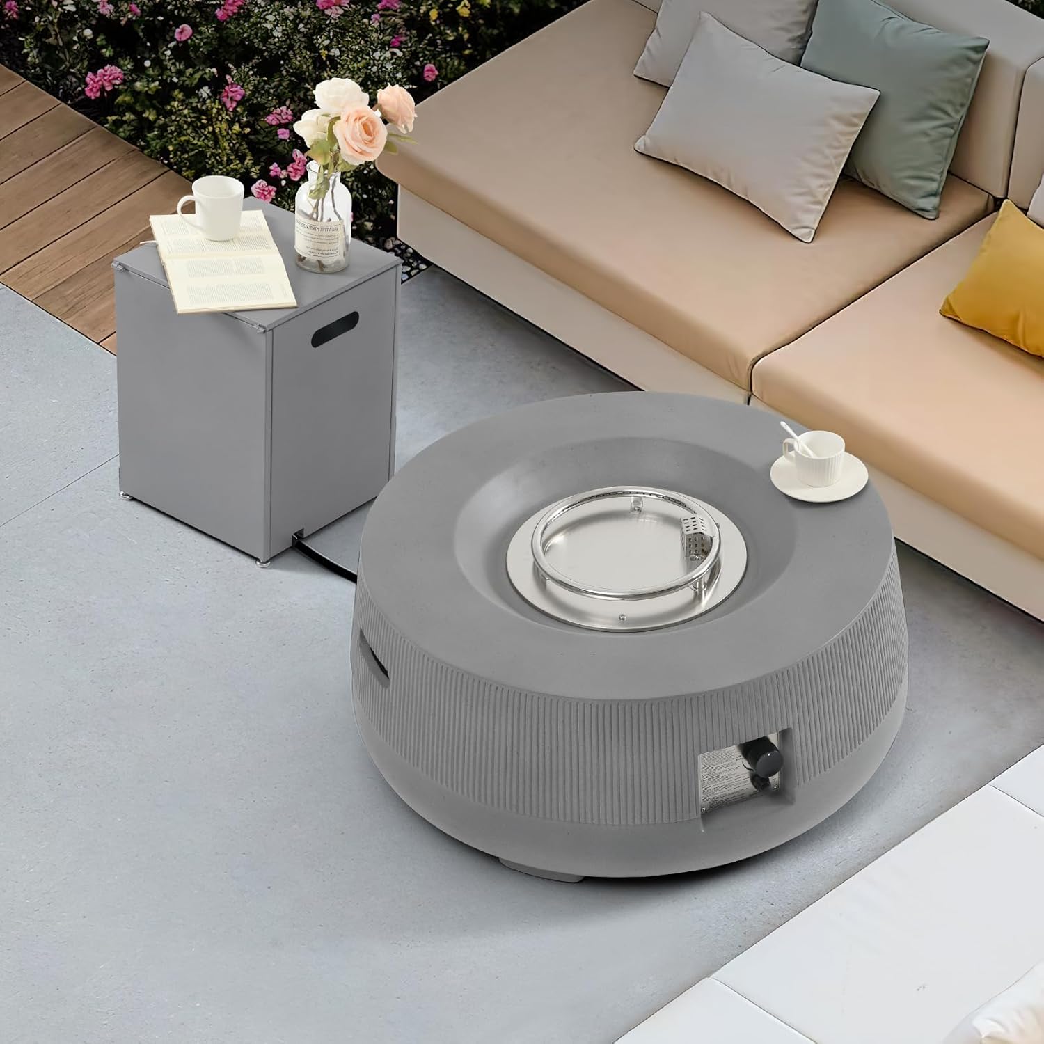 36'' Outdoor Propane Firepit Table Set, Round Gas Fire Pit, 50,000 BTU with Tank Holder