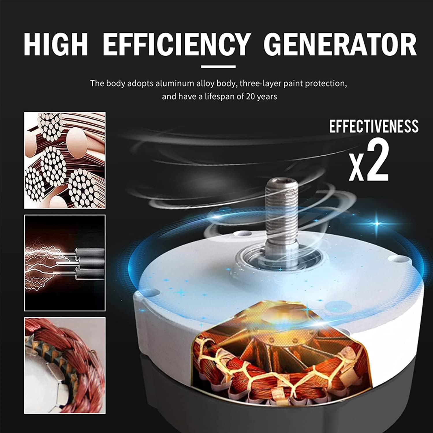 12000W 220V Vertical Wind Turbine Wind Generator 3 Phases 50HZ 3 Blades No Noise Wind Turbine Generator for Home Farm Use (White)