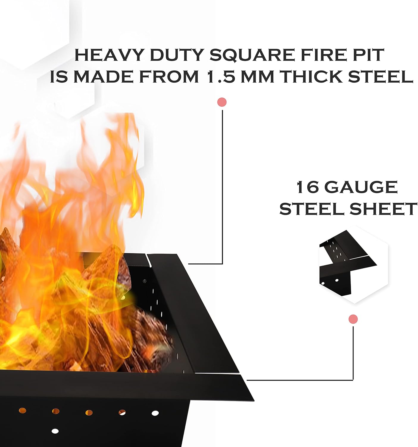 Simond Store Square Fire Pit Insert Ring Liner, Outdoor Heavy Duty 1.5mm Steel, 24 Inch Inside Diameter, 32 Inch Outside Diameter, for Wood Burning Fireplace Camping and Bonfire