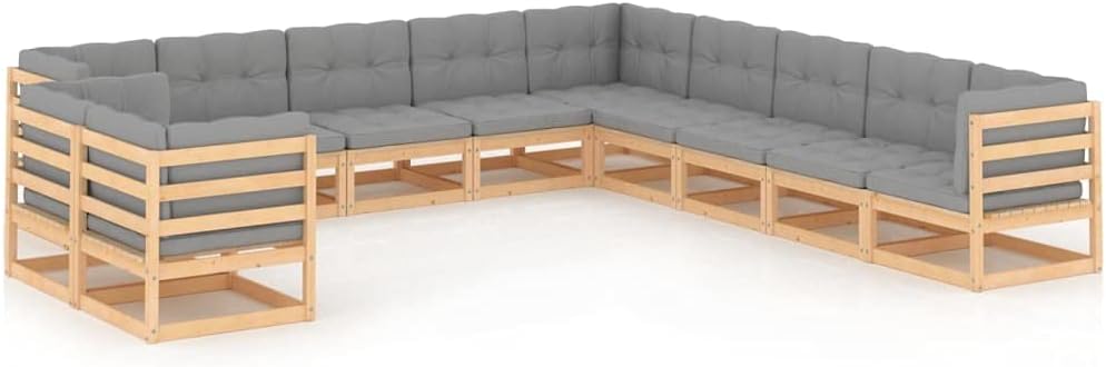 Furniture Sets 11 Piece Patio Lounge Set with Cushions Solid Wood Pine,Elevate Your Outdoor Oasis: Pinewood Patio Lounge Set for Relaxation and Entertainment Garden Conversation Sets