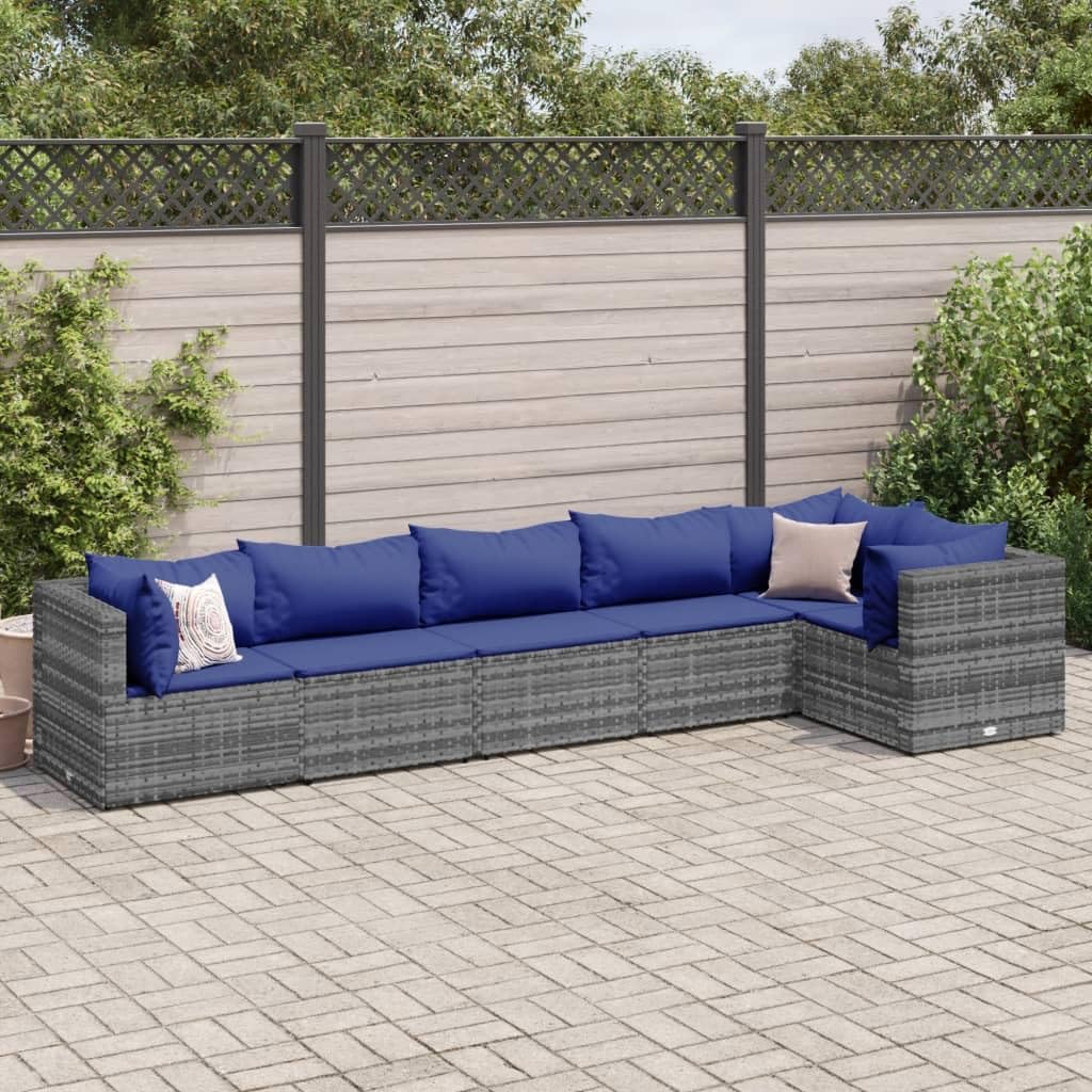 6 Piece Patio Lounge Set with Cushions Gray Poly Rattan,Ultimate Outdoor Lounge Set: Comfort, Durability, and Style for Your Patio and Garden Furniture Sets for Patio, Lawn & Garden