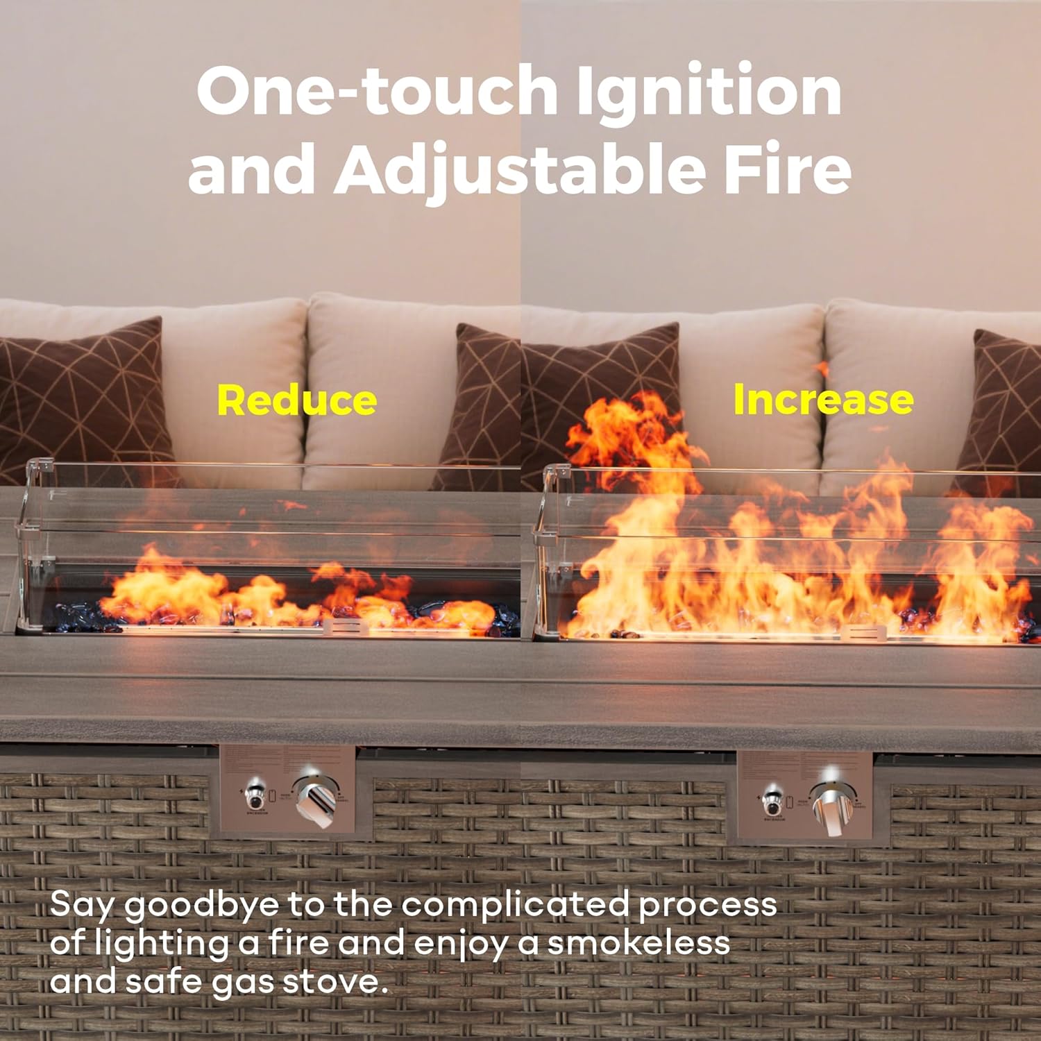 Outdoor Fire Pit Table with 50,000 BTU Output, 43 Inch Premium Gas Fire Pit Tables for Outside Patio, Balcony, Rectangle Propane Fire Pit with Glass Fire Stones (Brown)