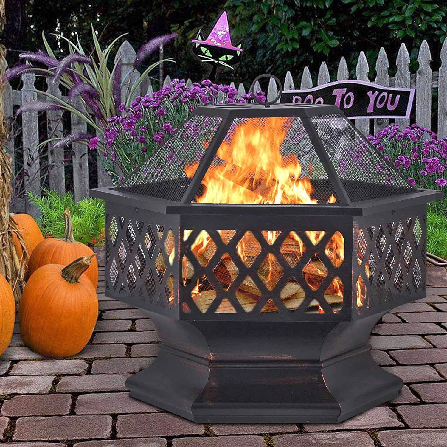 Fire Pit Hex-Shaped Fire Pit, Outdoor Wood Burning Fire Pits & Bowls, Patio Heater 360° Heating Basin