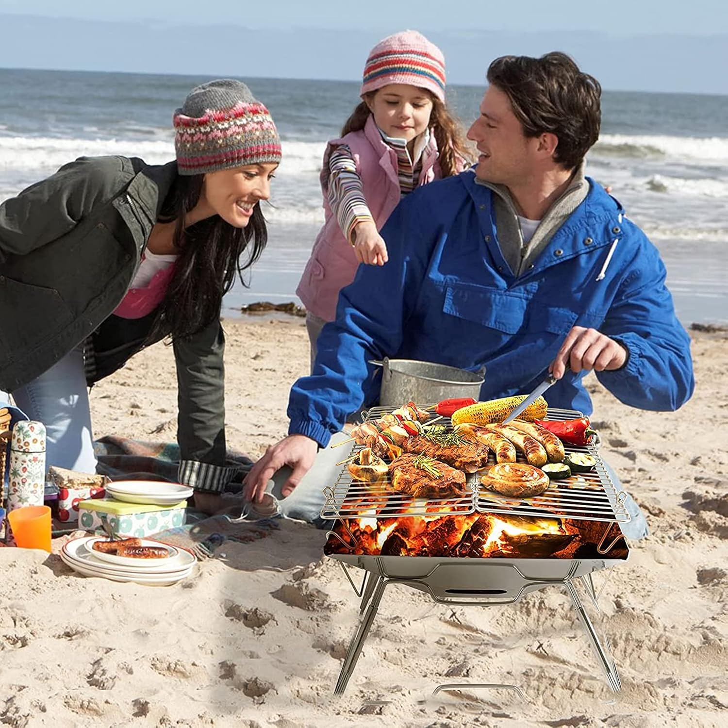 Collapsible Stainless Steel Campfire Grill Portable Camping Outdoor Fire Pit Heavy Duty Portable Camping Grill with Carrying Bag