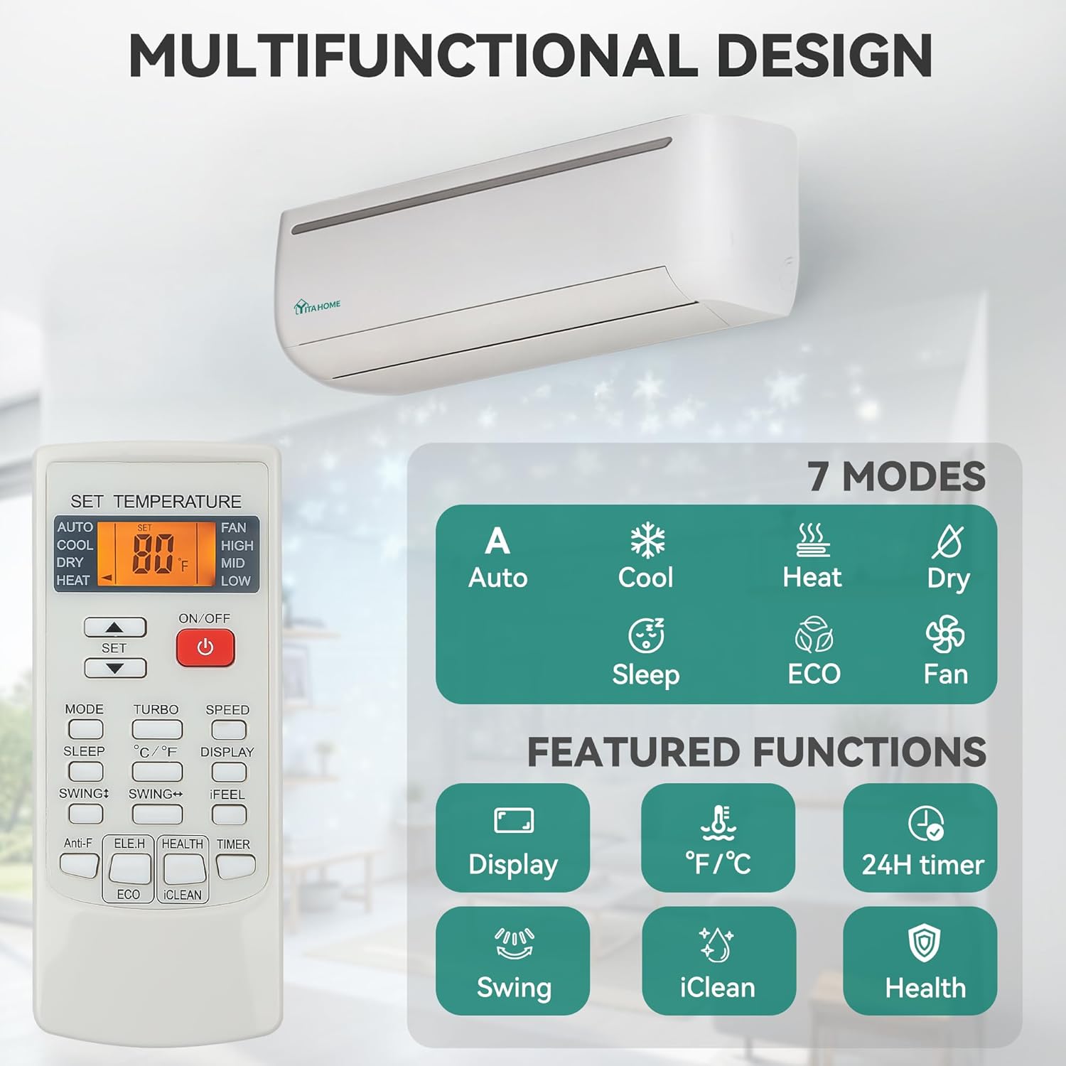 YITAHOME 9000 BTU Mini Split Air Conditioner Heat Pump System, 19 SEER2 115V Ductless Inverter System with Wi-Fi & Alexa Compatibility, Cover Up to 750 Sq. Ft, Complete Installation Kit Included