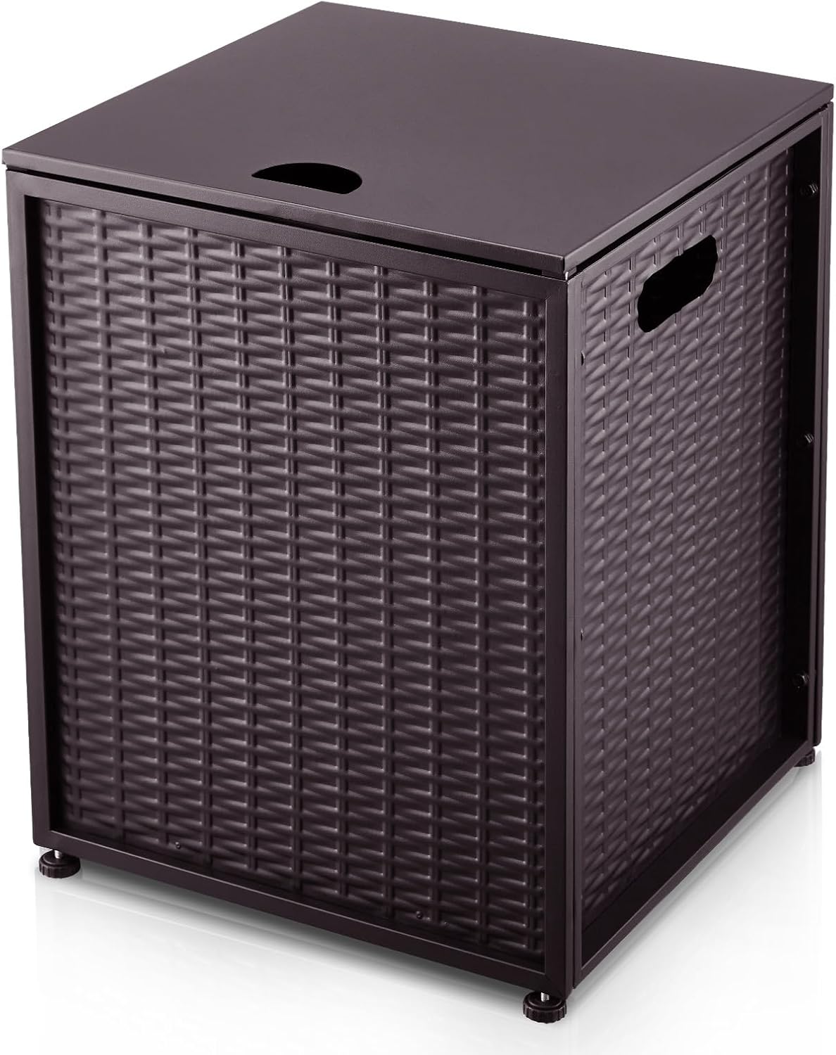 20Lb Propane Tank Cover & Side Table, Portable Brown Enclosure with Handles,Weatherproof Storage Box for Outdoor Gas Fire Pits, Hideaway Design for Patio, Deck, Backyard, Garden, Brown