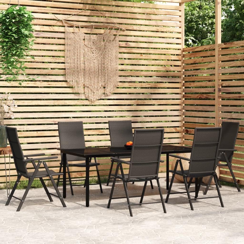 Garden Dining Set, Black Powder-Coated Steel, Large Foldable Patio Furniture Set, 7-Piece Outdoor Table and Chairs for Balcony, Terrace