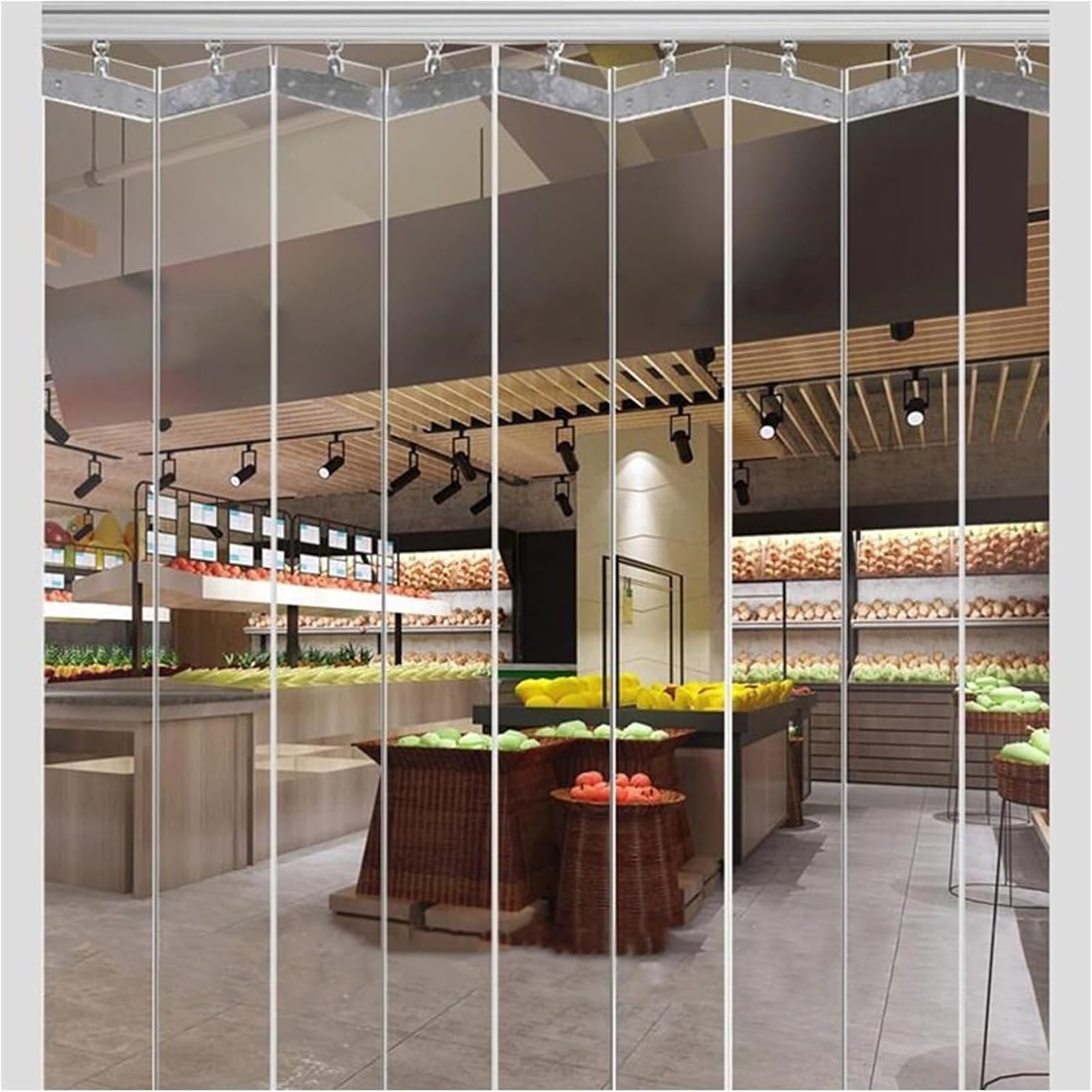 LNNW Strip Door Curtain Hanging Sliding Folding Clear Strip Door Curtain, Factory Chiller Butcher Pest Control Curtain（1.6X2.2M） for Doorway of Supermarket, Garage, Warehouse