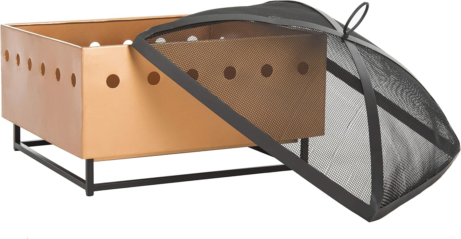 SAFAVIEH PIT2004A Outdoor Collection Wyatt Copper and Black Square Fire Pit