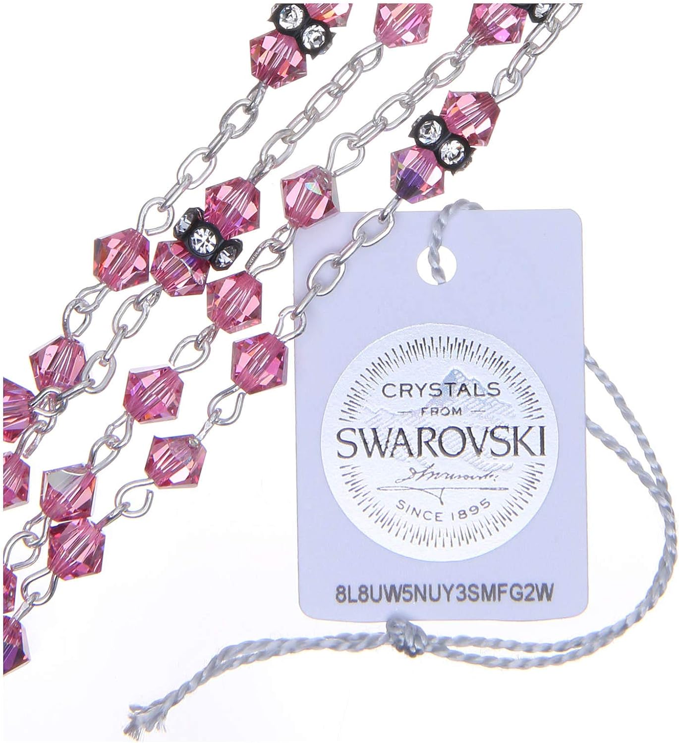 Silver Rosary Beads with Pater Beads in Pink Strass 5mm
