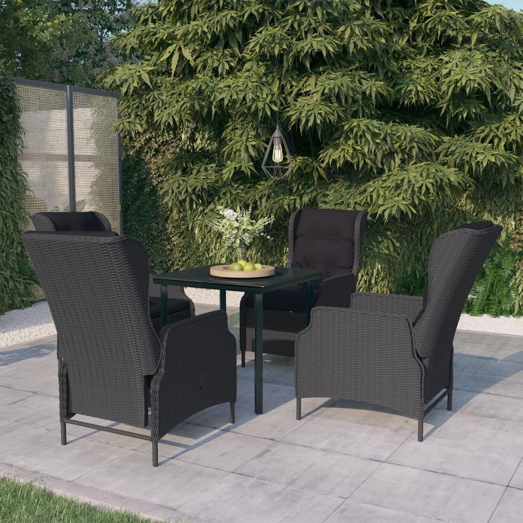 5 Piece Patio Dining Set Dark Gray,Adjustable Outdoor Dining Set with Reclining Chairs and Glass Tabletop Patio Furniture Sets, Outdoor Furniture Sets