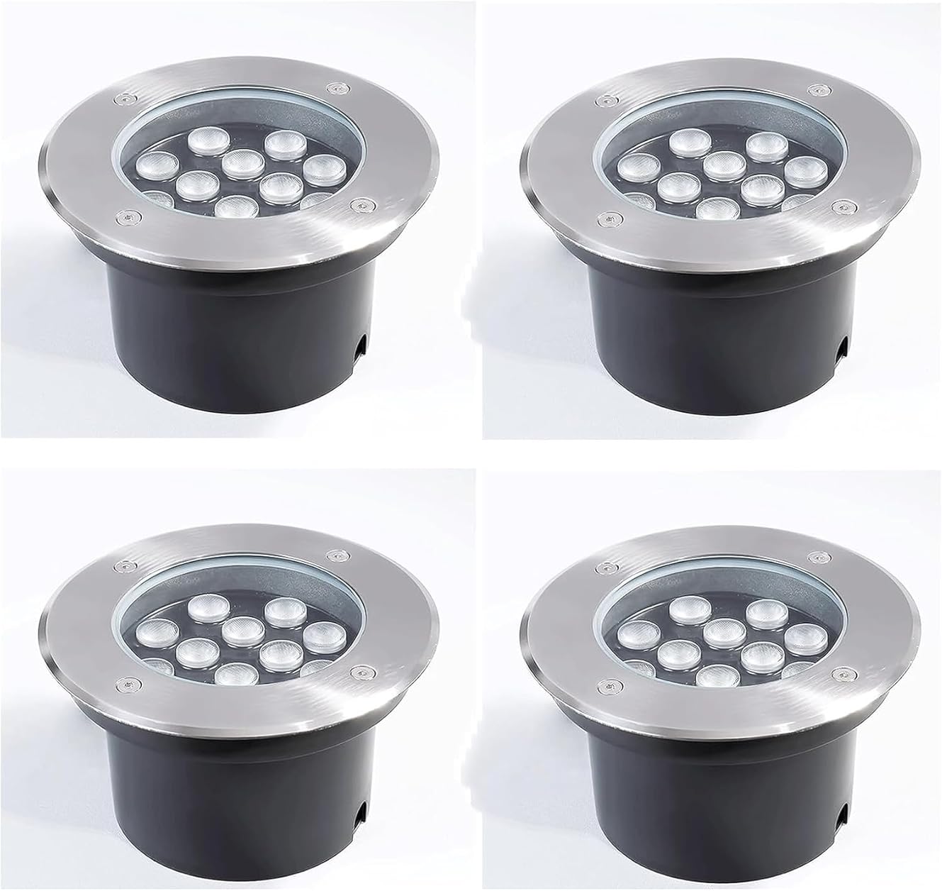 4Pcs Outdoor Ground Light Recessed LED Underground Light IP66 Waterproof Embedded Round Buried Lights AC85-265V for Garden Path Deck Step Landscape Spotlights (Blue 36W)