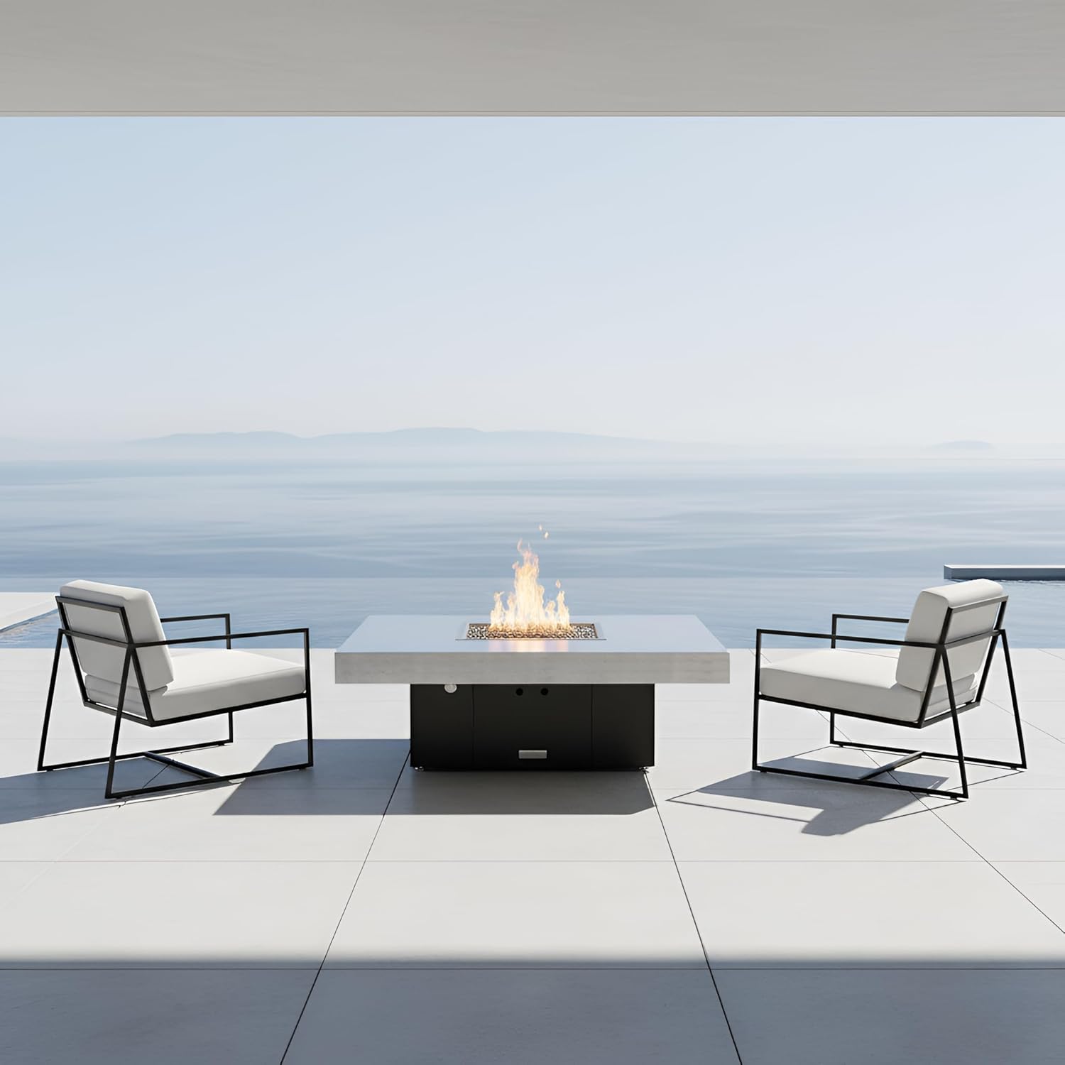 COOKE Santa Barbara Rectangular Fire Pit Table - 40 x 30 - Natural Gas - Brushed Aluminum Top - Black Powdercoat Base