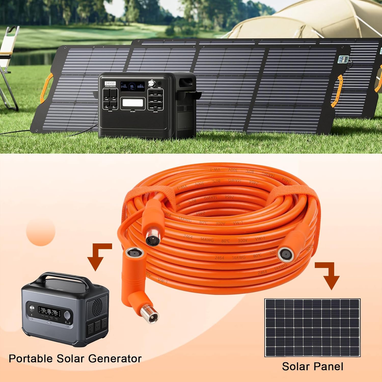 14AWG DC 8mm Extension Cable for Solar Panel 75FT,DC7909 Solar Panel Cable Female to Male with DC8020 Male Adapter Compatible with Aker,GZ Yeti,BLUETT,Jackery Portable Power Station - 75 Foot