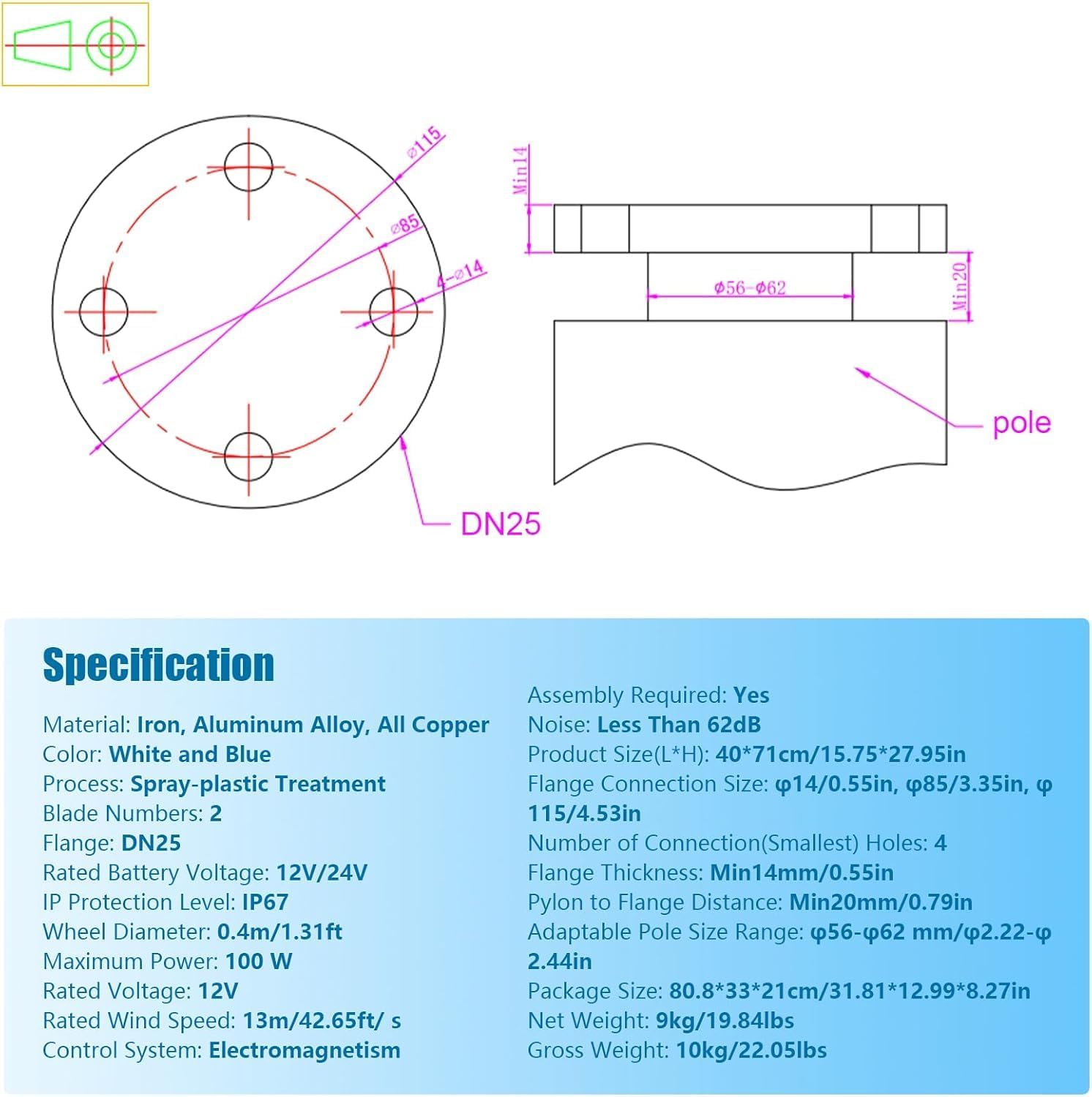 Vertical Wind Turbine, 100W 12V Wind Turbine Generator Kit w/Controller,Wind Power Generator,Automatically adjust,13m/s Rated Wind Speed for Home,Gazebos,Boats