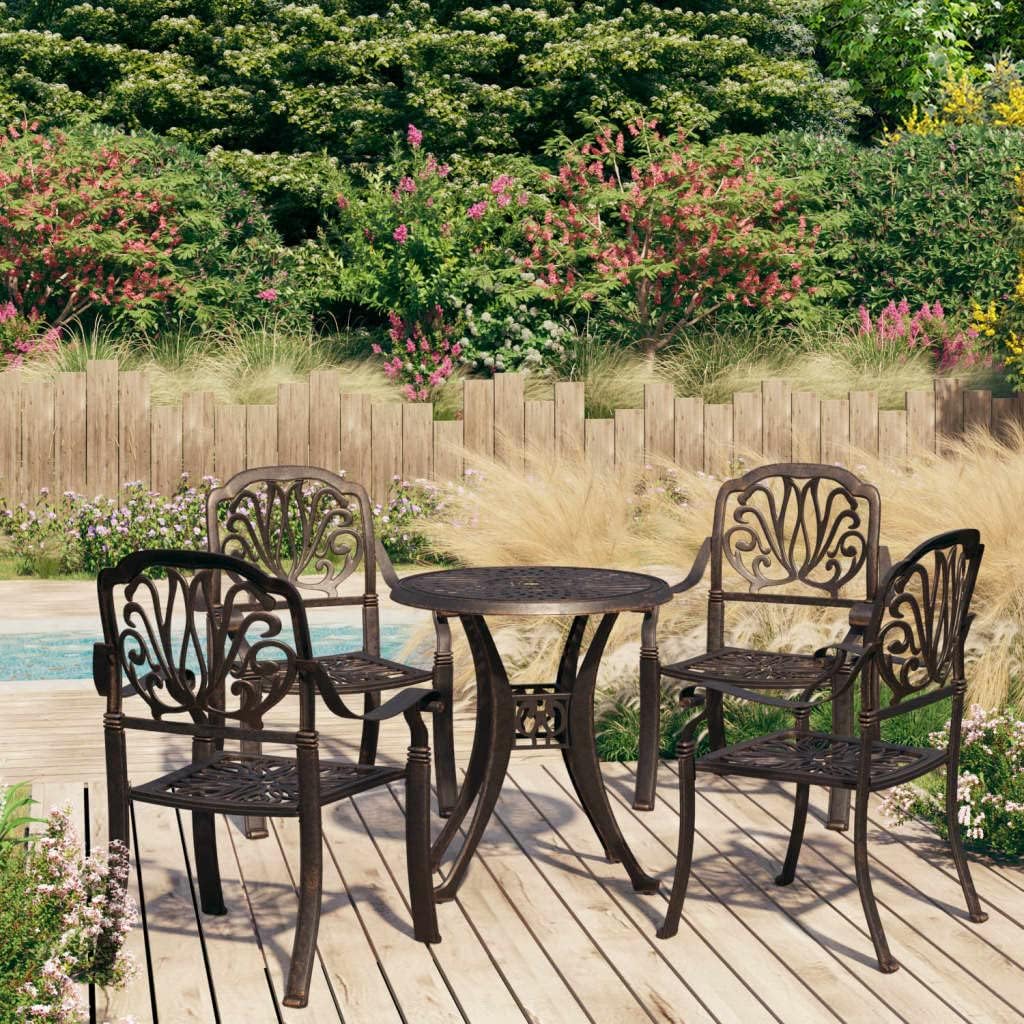 5 Piece Bistro Set Cast Aluminum Bronze,Elegant Cast Aluminum 5Piece Patio Bistro Set with Umbrella Hole Table for Outdoor Patio Furniture Sets, Outdoor Furniture Sets