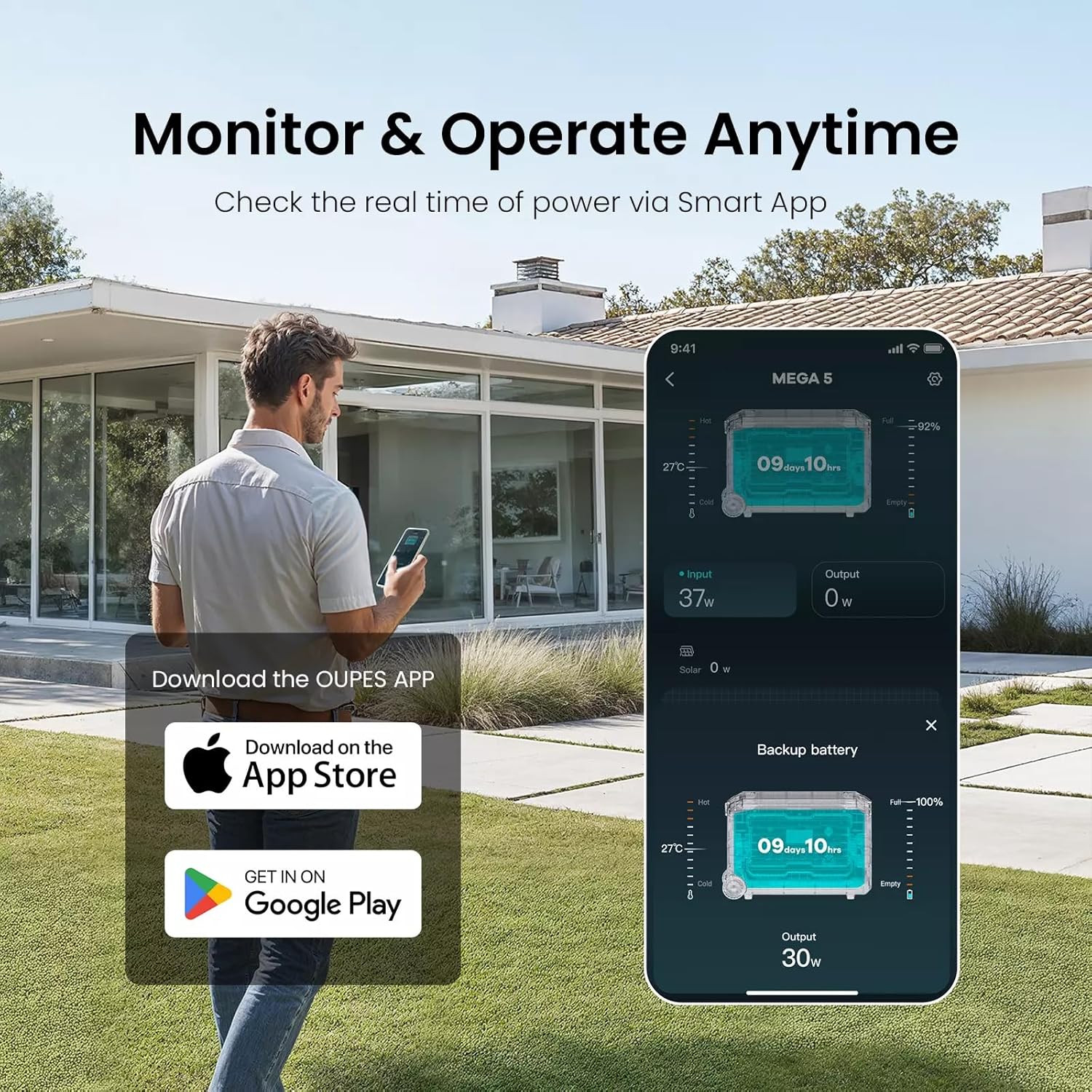 OUPES 3600W Portable Power Station Mega 3 with 2 * 240W Solar Panels & B2 Battery, 3072Wh LiFePO4 Solar Generator for Home Emergency Backup, RV, In-grid, Off-grid