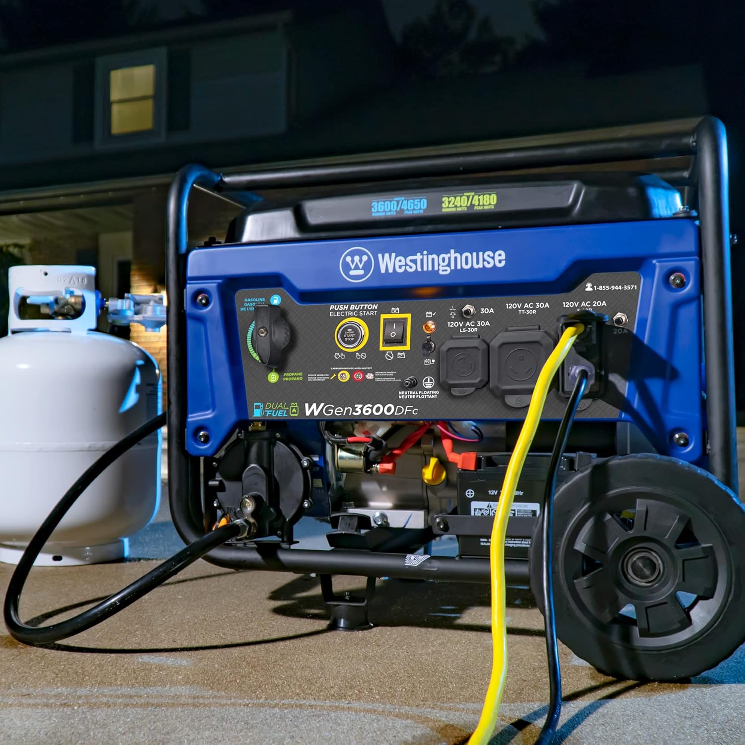 Westinghouse 4650W Dual Fuel Generator with Remote Start and Weather Tent Cover for Open Frame Portable Generators