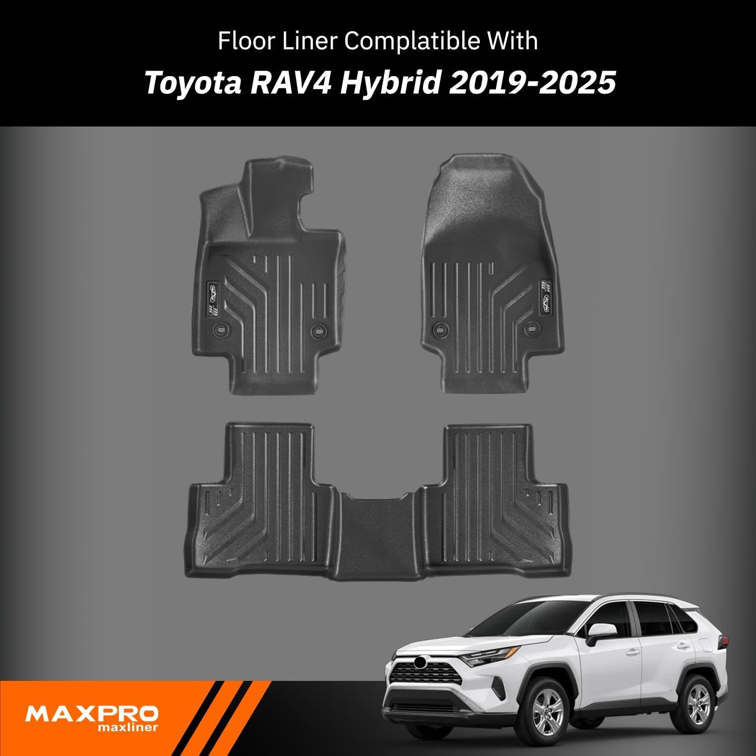 MAXPRO Floor Mats Fit for Toyota Rav4/ Rav4 Hybrid 2019-2025/ Rav4 Prime 2021-2025. Heavy Duty All Weather Waterproof Car Accessories Custom Fit Floor Mats 1st and 2nd Row