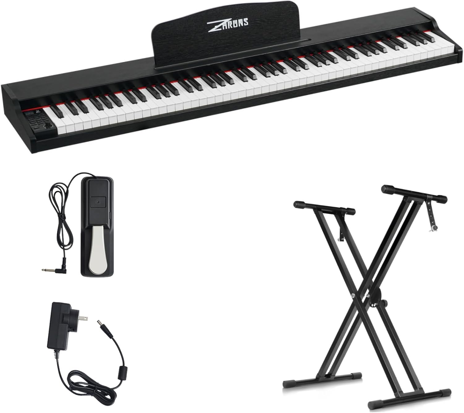 ZHRUNS 88 Key Weighted Keyboard Piano with X-Shape Stand, Sustain Pedal, Power Adapter & Sheet Music Stand - Home Digital Piano, Black