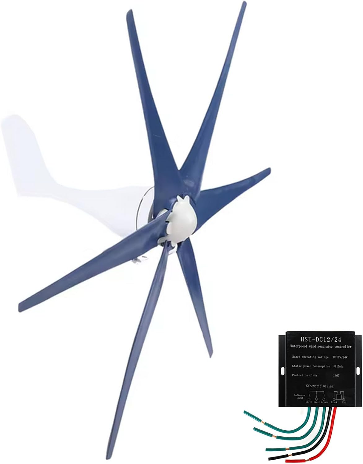 12V/24V/48V/220V Small Windmill Generator 6000W Wind Generator Kit with MPPT Controller for Off Grid Wind Solar Complementary System(Blue)